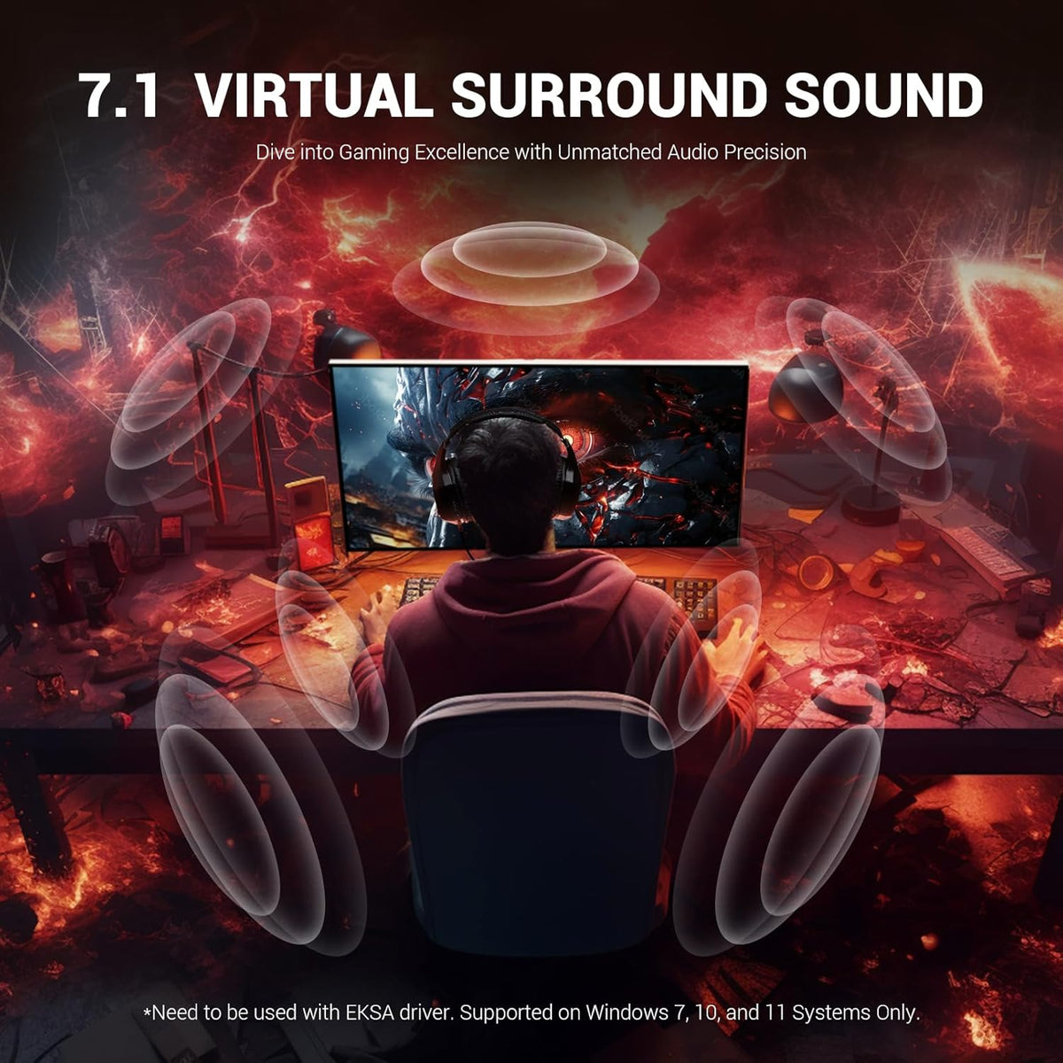 EKSA E1000 V2 Gaming Headset, PC Headset with USB C Plug, Wired Headphones with Noise Canceling Microphone, 7.1 Surround Sound, RGB Light, include USB Adapter for Computer,Mac, PS4/PS5 Console, Laptop