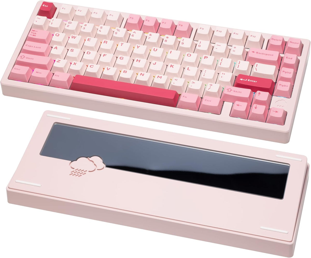 KEEBMONKEY WOBKEY Rainy 75 CNC Aluminum HMX/JWK/Cocoa Switches Triple-Mode Connectivity Mechanical Keyboard with Superior Acoustics, RGB/PP/Mirrored Glass/3500mAh/Violet Switch (Standard - Pink)