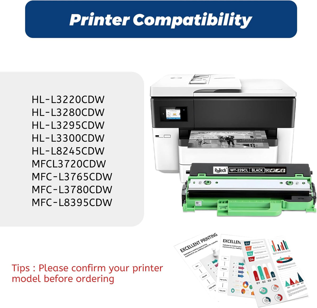 WT-229CL Waste Toner Box WT229CL Waste Toner Box Works with Brother HL-L3220CDW HL-L3280CDW HL-L3295CDW HL-L3300CDW HL-L8245CDW MFCL3720CDW MFC-L3765CDW MFC-L3780CDW and MFC-L8395CDW Printer