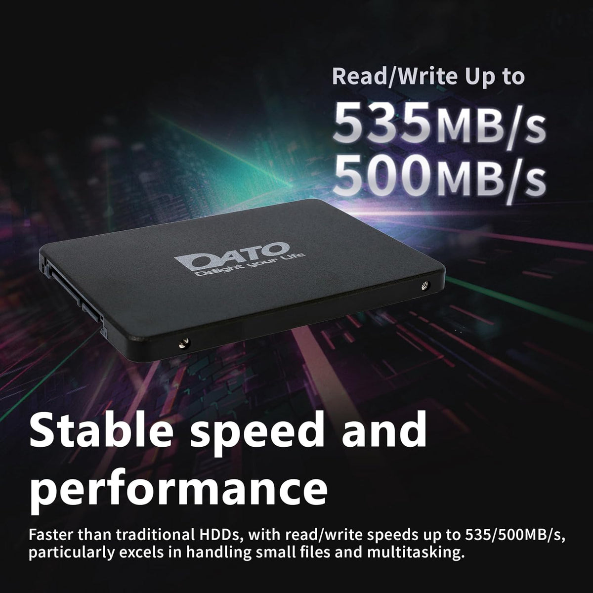 DATO 1TB SSD 2.5" SATA III Internal Solid State Drive, 3D NAND, SLC Cache, Up to 535/500 MB/s, Compatible with Laptop & PC Desktop