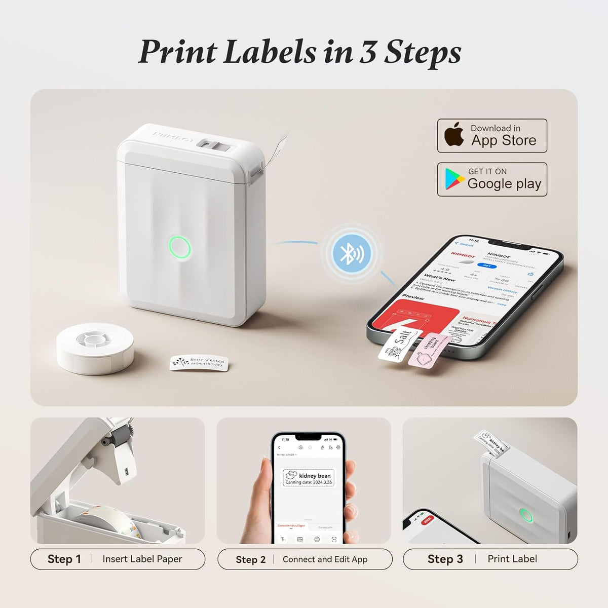 NIIMBOT Label Maker Machine Bluetooth Label Printer for School Home Office Organization, Wireless Mini Label Maker D110 Upgraded Version, Sticker Label Maker with 3Rolls Labels