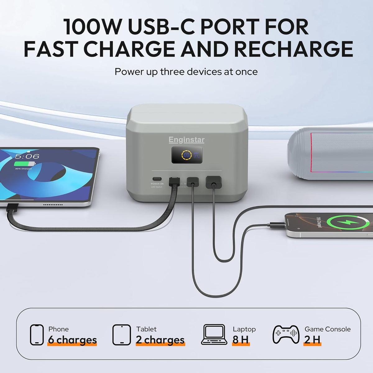 Enginstar Portable Power Station,Outdoor 99Wh LiFePO4 Battery,Solar Generator 100W Two-Way Fast Charging,Power bank for Camping, Traveling, Party and Emergencies