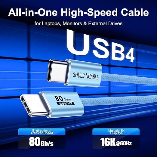 SHULIANCABLE USB C Cable USB 4 Data Cable80Gbps Data Sync Supports 16K/8K DisplaysCompatible with Thunderbolt 4/3 USB C Monitors MacBookHub Docking (Orange 3.3FT/1M)