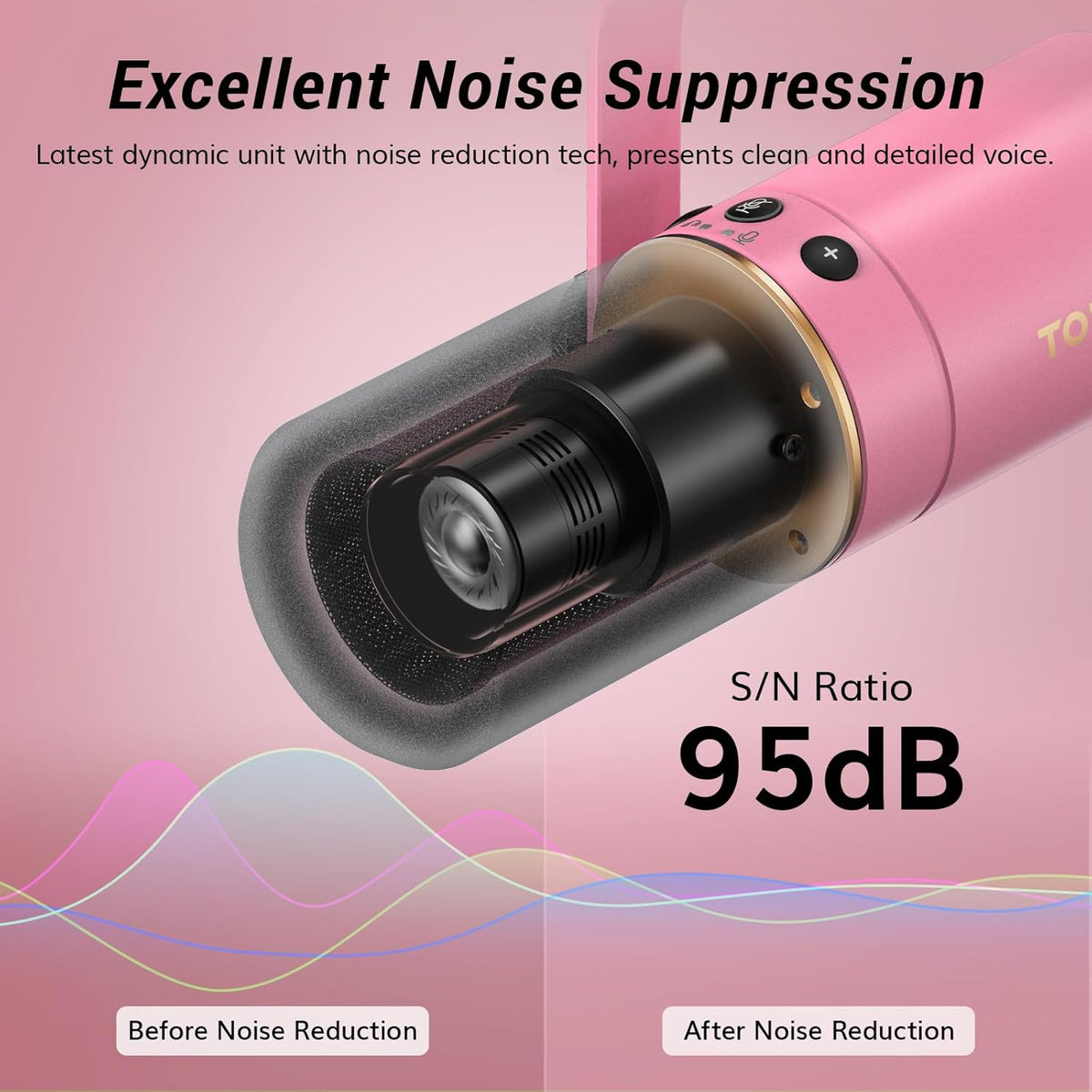 TONOR Dynamic Microphone, XLR/USB Microphone for Podcast, Recording, Streaming, Gaming, XLR Cardioid Studio Mic with Quick Mute, 3.5mm Headphone Jack, Volume Control, Mic with Boom Arm, Pink, TD510+