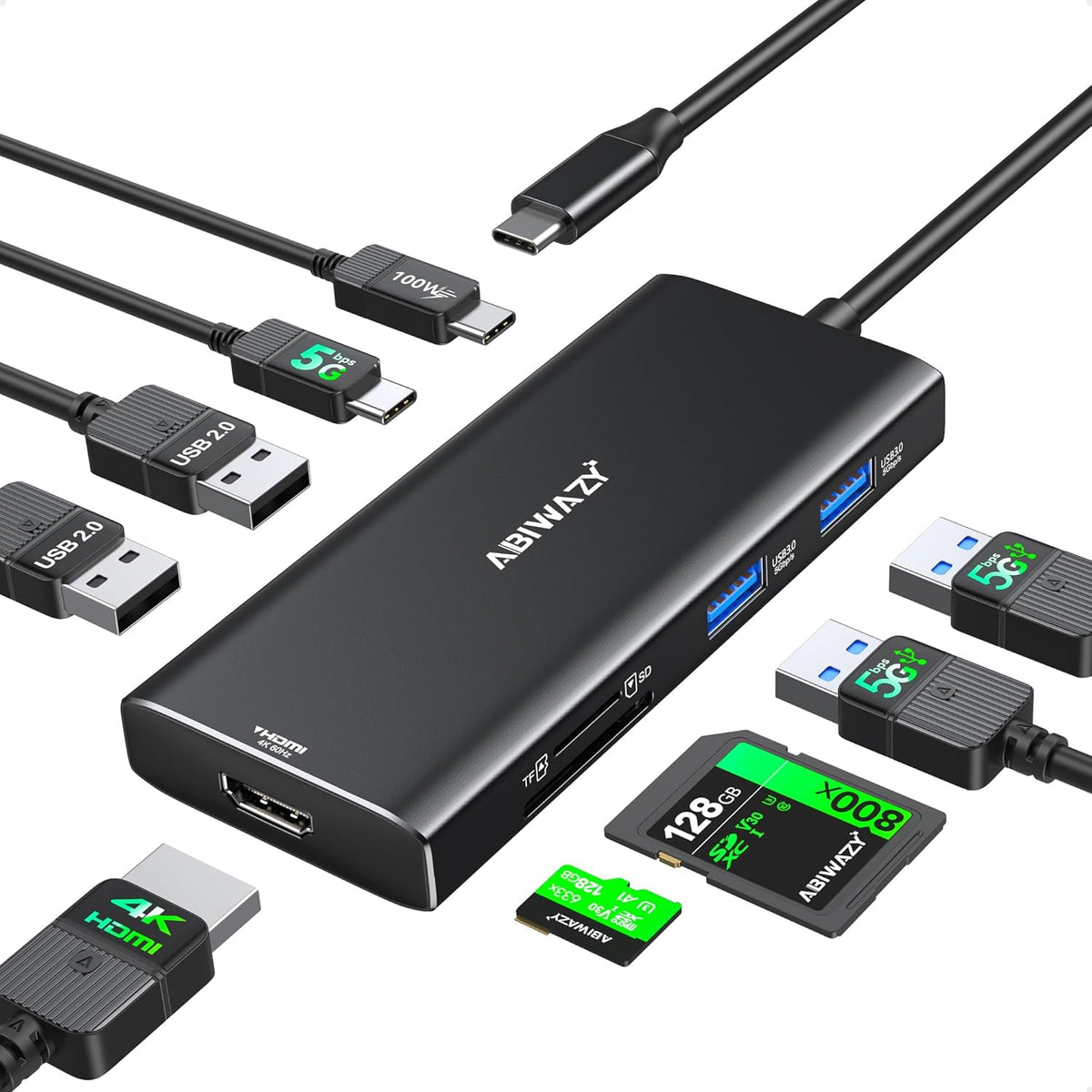 Hub Multiport Adapter for MacBook Pro/Air, 9 in 1 Accessories Mac USB C Dongle Dock Adapter with HDMI, SD/TF Card Reader, USB C Port, PD 100W and 4 USB for Dell XPS, Lenovo HP Laptops