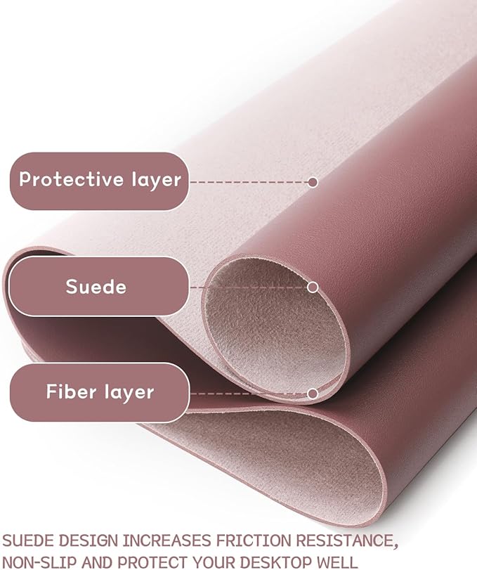 YSAGi Non-Slip Leather Desk Pad Blotter, Waterproof Laptop Computer Desk Keyboard Mat, Table Protector Mat, Large Mouse Pad for Office/Work/Home/Decor(Dark Pink, 31.5" x 15.7")
