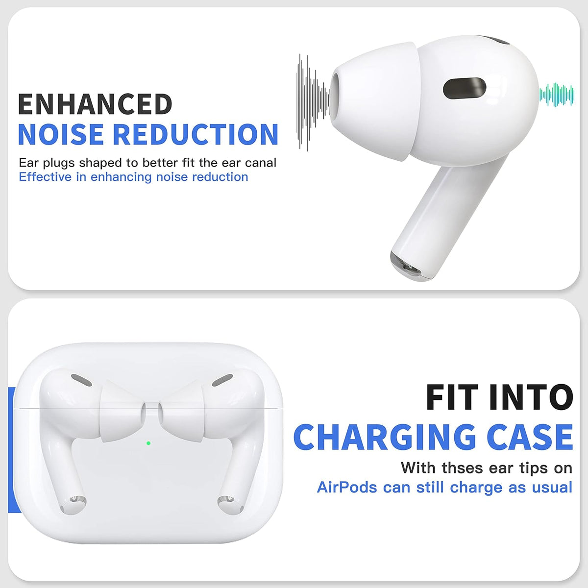 4 Pairs Ear Tips for AirPods Pro 1 & 2 [Relief Pain] [Fit in Case] Noise Cancellation Add Grip Sport Earbuds [US Patent Registered] (Extra Small)