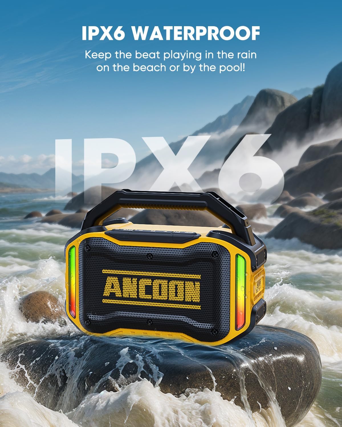 Speakers Bluetooth Wireless: 80W(Peak) Loud Speaker with Bass, 20H Playtime, IPX6 Waterproof, Large Jobsite Speakers for Work, Outdoor, Workshop, Garage, Portable Speaker with TWS (Yellow)
