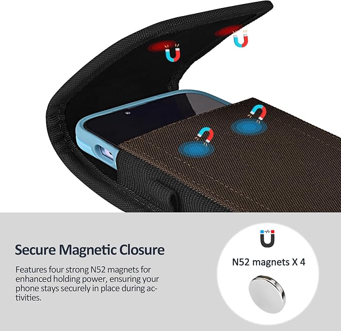 ACCKUO Phone Holster for Belt with Metal Clip and Magnetic Closure Compatible with iPhone 17 Air, 16/15/14/13/12 Pro Max, Galaxy S26/S25/S24/S23/S22 Plus & FE for Everyday Protection, L-Coffee