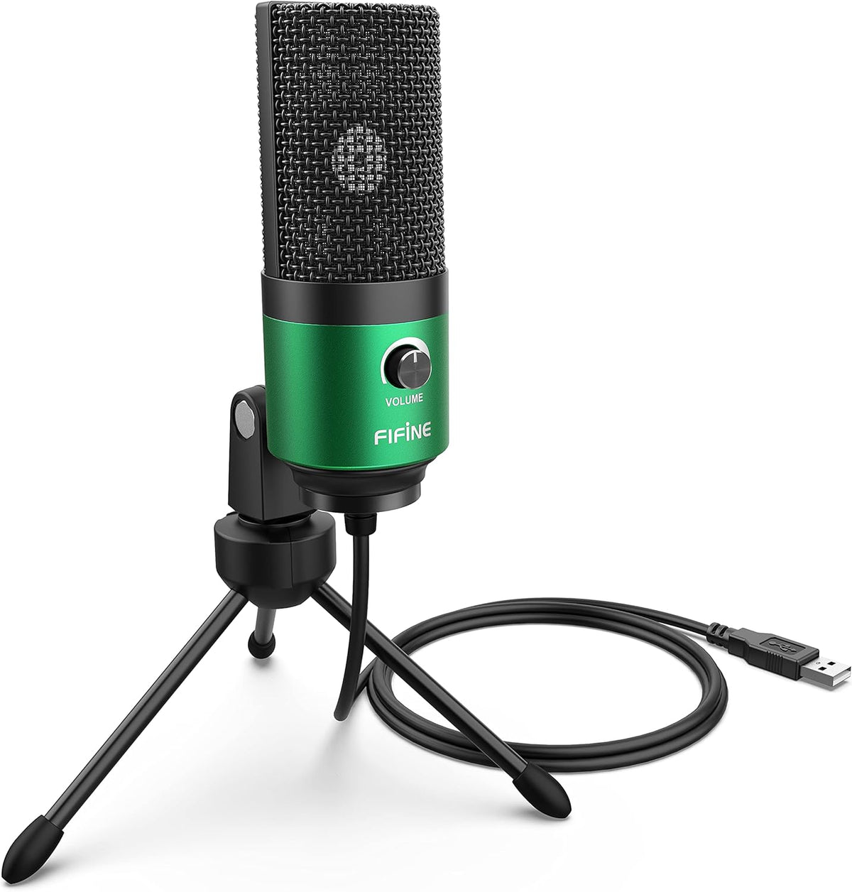 FIFINE USB Gaming Microphone for PC Desktop, PS4 and Mac, Gain Control, External Condenser Computer Mic for Streaming, Podcasting, Twitch, Discord, Green - K669G