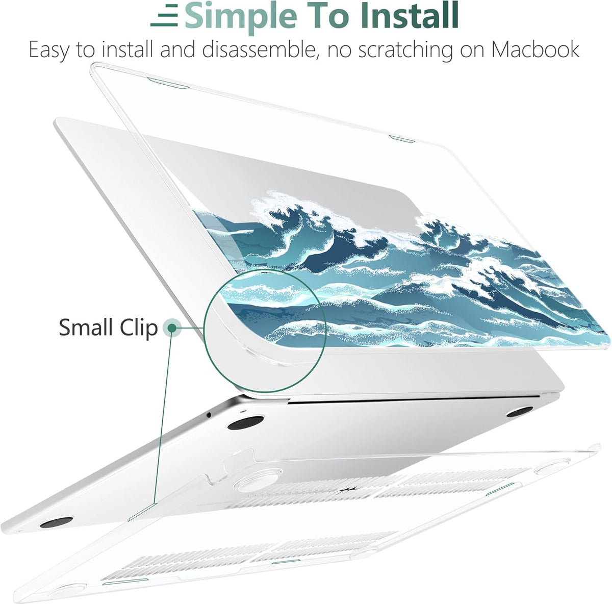 TWOLSKOO for M4 MacBook Air 13.6 inch Case 2025-2022 Release M4 A3240 M3 A3113 M2 A2681, Plastic Hard Shell & Screen Protector & Keyboard Cover & Trackpad Film, Ocean