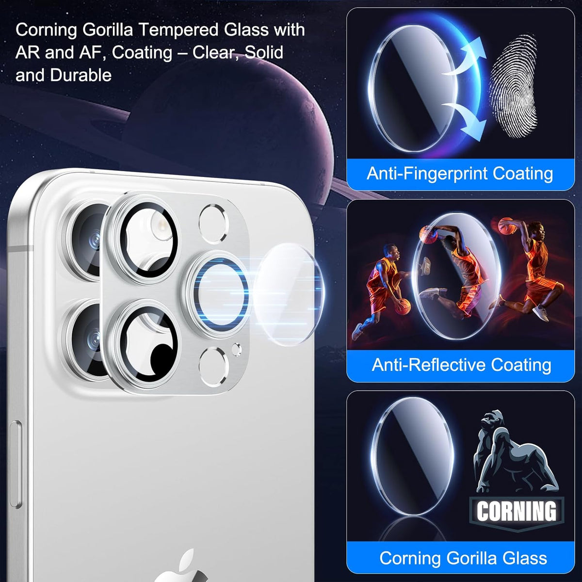 Esanik Upgrade 2 Pack for iPhone 16 Pro/iPhone 16 Pro Max Camera Lens Protector, Aluminum Alloy Metal matte Case Tempered Glass Camera Screen Cover, Scratch Resistant Case Friendly (White Titanium)