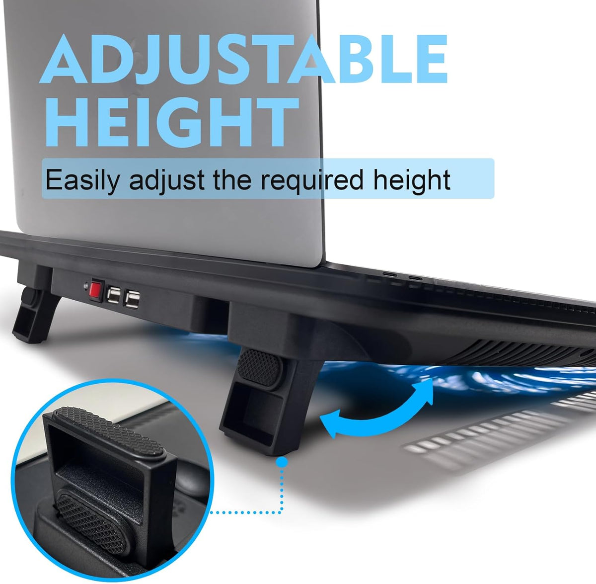 NAGAN Laptop Cooling Pad with Dual USB Ports, USB Powered Cooling Pad for Laptop with 2 Adjustable-Height, 3 Fan with Blue Light, Fits 15-17.3 inch Laptops