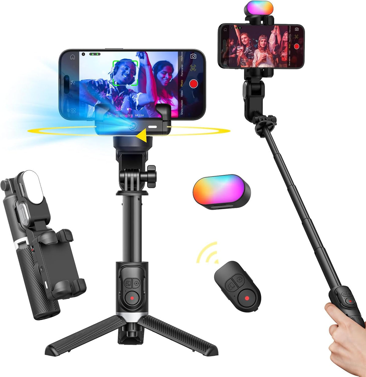 Gimbal Stabilizer for Smartphone, 4 in 1 Phone Gimbal w/360° Rotation for iPhone/Andriod Sefie Stick Tripod w/Auto Face Tracking and Wireless Remote for TIK Tok YouTube Vlogging-M1 Pro Black
