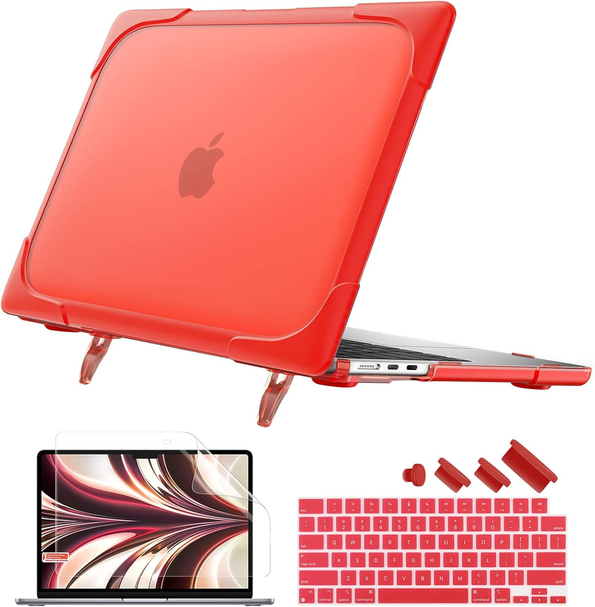 Batianda for New MacBook Air 13.6 inch Case 2025 M4 2024 2022 Release Model A3240 A2681(M2) A3113(M3), Heavy Duty Shockproof Protective Hard Shell with Fold Kickstand & Keyboard Cover, Red