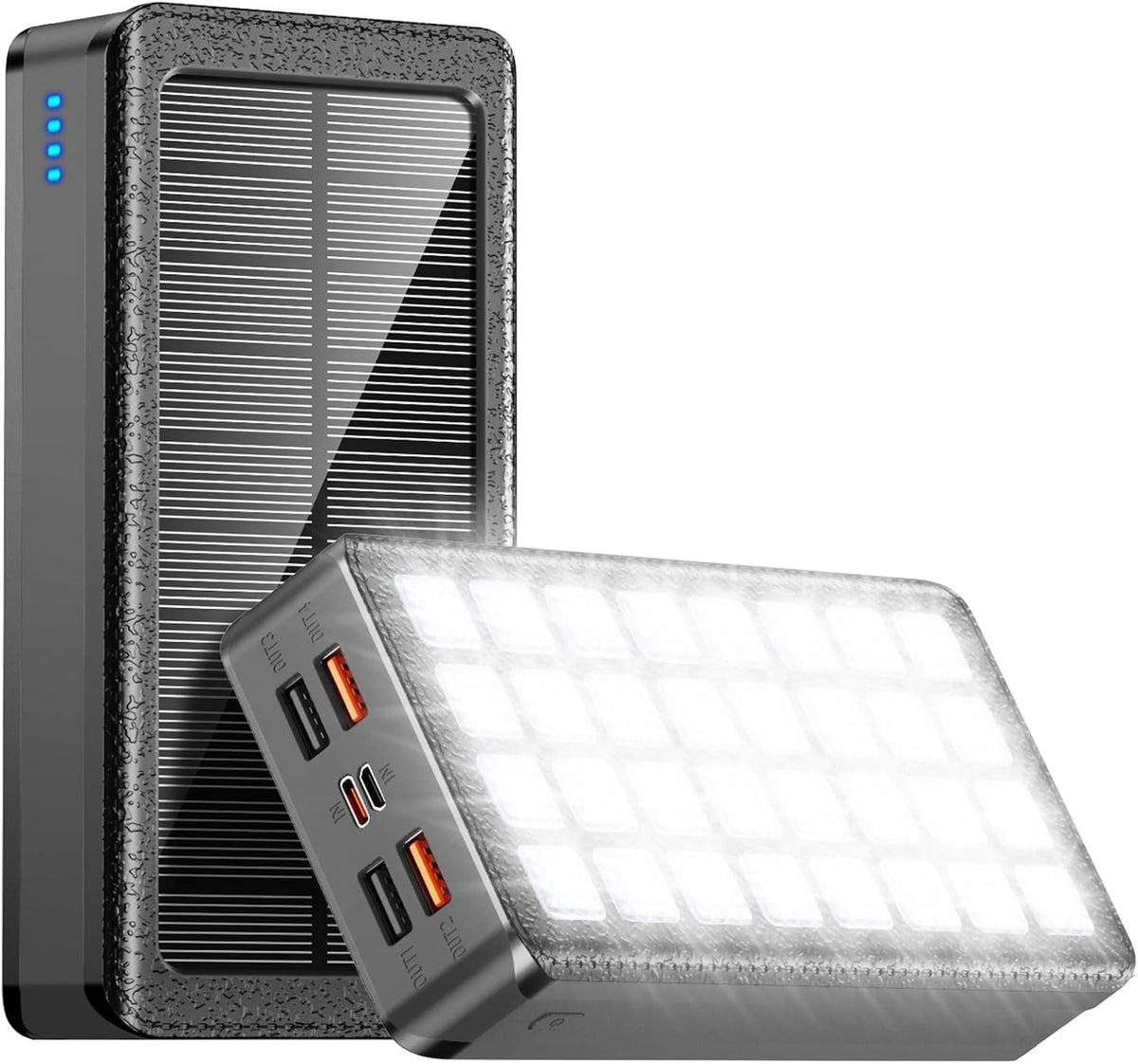 Solar Charger Power Bank 66800mAh Portable Charger with USB-C in/Output 22.5W QC3.0 Fast Charging 5 Out Ports Battery Pack Built-in 32 Led Flashlights for iPhone Samsung Tablet Camping
