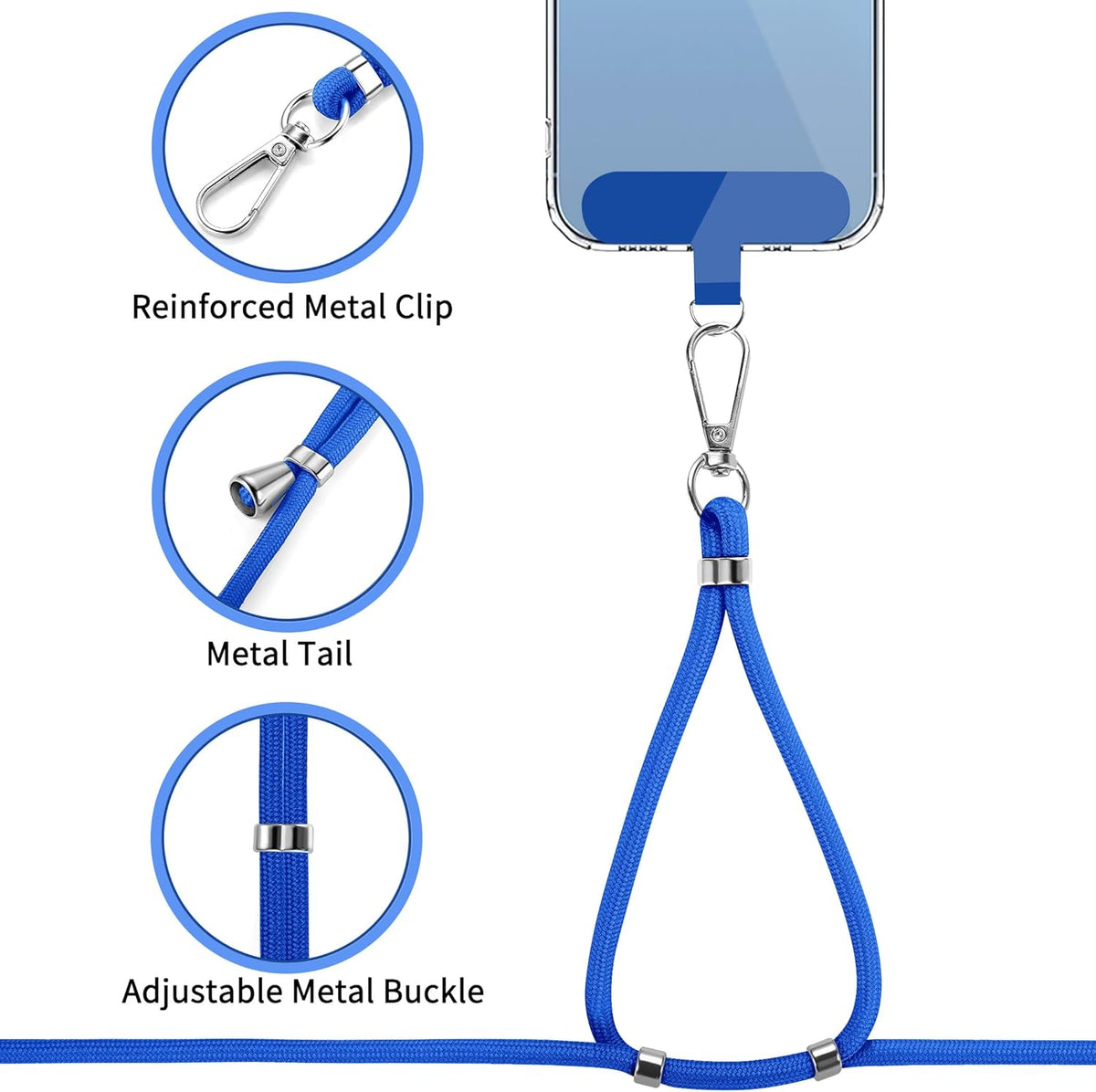CACOE Phone Lanyard 2 Pcs-1 Pcs Adjustable Neck Strap, 1 Pcs Wrist Strap, 2 Pcs Pads, Universal Crossbody Multifuctional Cell Phone Lanyards Compatible with Most Smartphones(Dark Blue)