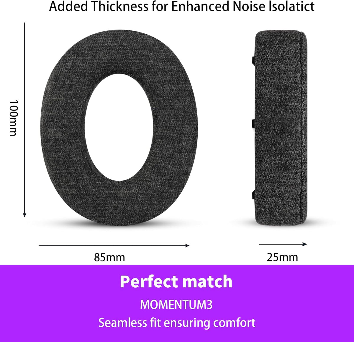 Skin-Friendly Cotton Replacement Earpads for SENNHEISER MOMENTUM3, Skin-Friendly Cotton Ear Pads Cushions with High-Density Noise Isolation Foam, Keep Warm (Dark Gray)