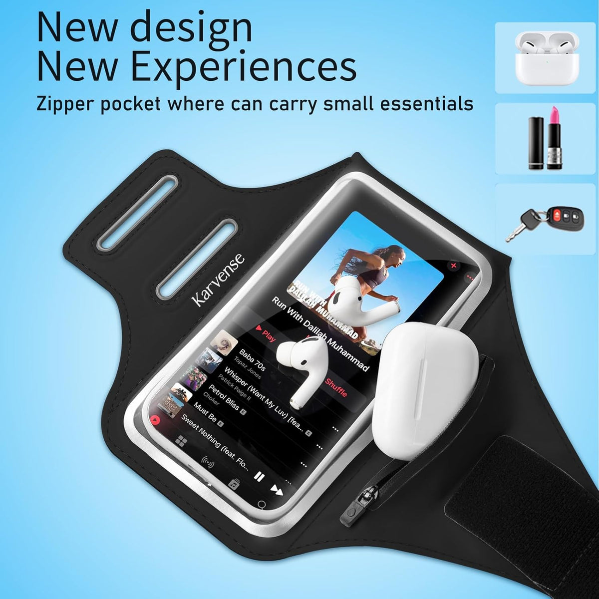 Running Phone Holder, Arm Band for Running for iPhone & Samsung Galaxy, Cell Phone Armband Holder for Walking, Gym, Workout, Men, Women, w/Adjustable Strap & Zipper Pocket (Black-L)