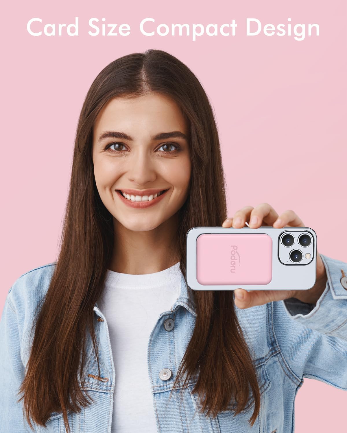 podoru for Magsafe Battery Pack, 5000mAh Magnetic Power Bank with Type-C Cable 20W PD Fast Charging Lighting Input Wireless Portable Charger for iPhone 16/15/14/13/12/ All Series-Pink