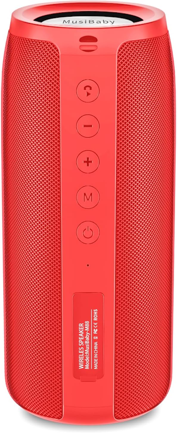 Bluetooth Speaker,MusiBaby M88 Speakers,Dual Pairing, Bluetooth 5.3,Loud Stereo Sound,Booming Bass,30H Playtime for Home& Outdoor Party,Beach,Portable Speaker,Gifts(Red)