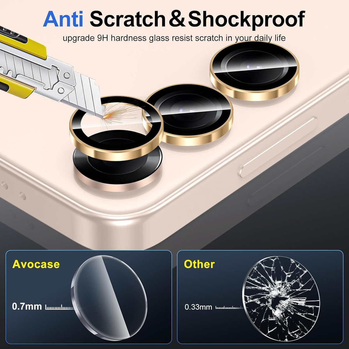 for Samsung Galaxy S25 Plus Camera Lens Protector, Individual Metal Ring Tempered Glass Lens Cover, [Strong Adsorption] Scratch Resistant Ultra-Thin HD Clear Lens Cover, 1 Set-Gold Ring