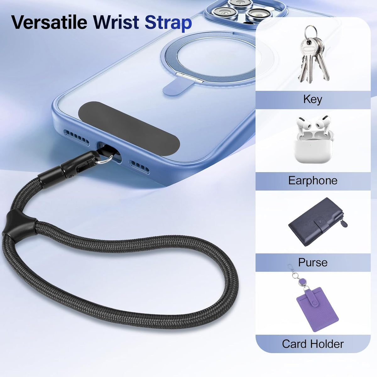 Phone Wrist Strap, Universal Adjustable Hand Wrist Strap Lanyard for iPhone 16 and Most Smartphones, Multifunctional Patch Lanyard with Phone Tether Tab for Women and Men, Black