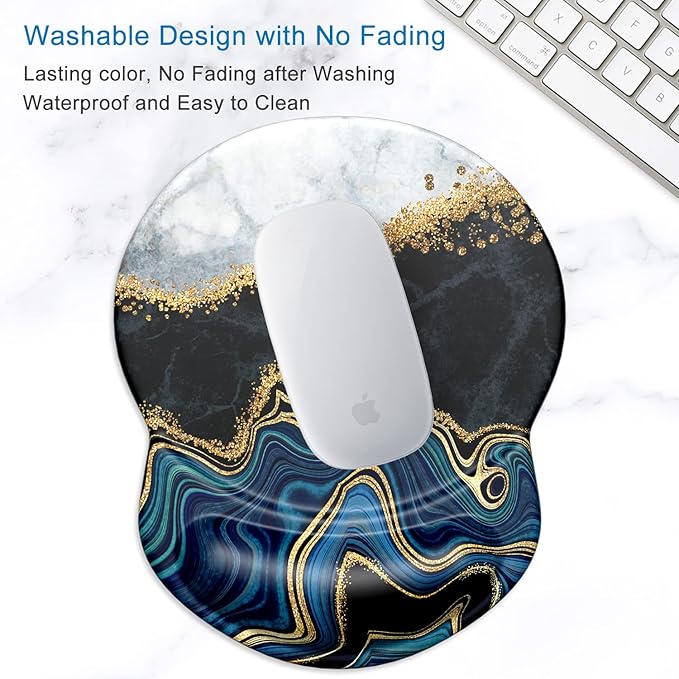 ITNRSIIET Ergonomic Mouse Pad with Gel Wrist Support Small Wrist Rest Smooth Surface Non-Slip PU Base Comfortable Office Supplies Pain Relief, 8.7 x 7.2 inches, Abstract Art Marble