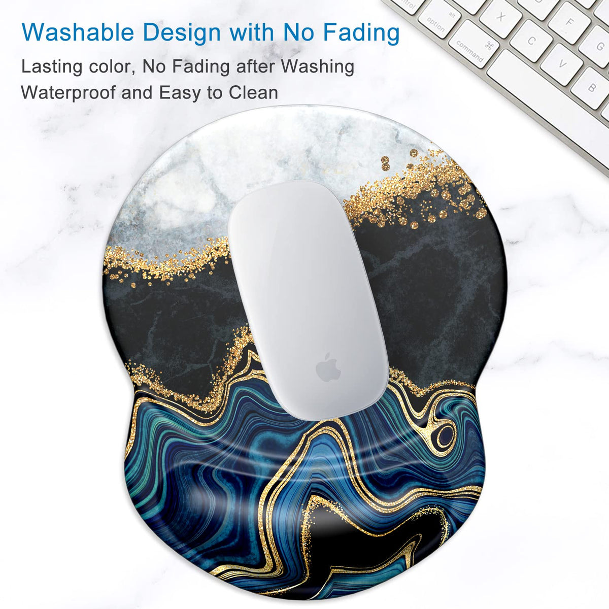 ITNRSIIET Ergonomic Mouse Pad with Gel Wrist Support Small Wrist Rest Smooth Surface Non-Slip PU Base Comfortable Office Supplies Pain Relief, 8.7 x 7.2 inches, Abstract Art Marble