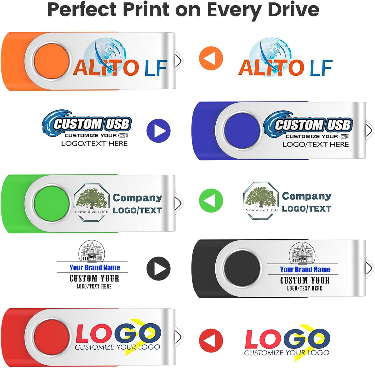 ABLAZE Personalized USB 1GB Flash Drive 10 Pack, USB 2.0 Custom Thumb Drives Personalized Pendrive Memory Stick (Mixcolors)