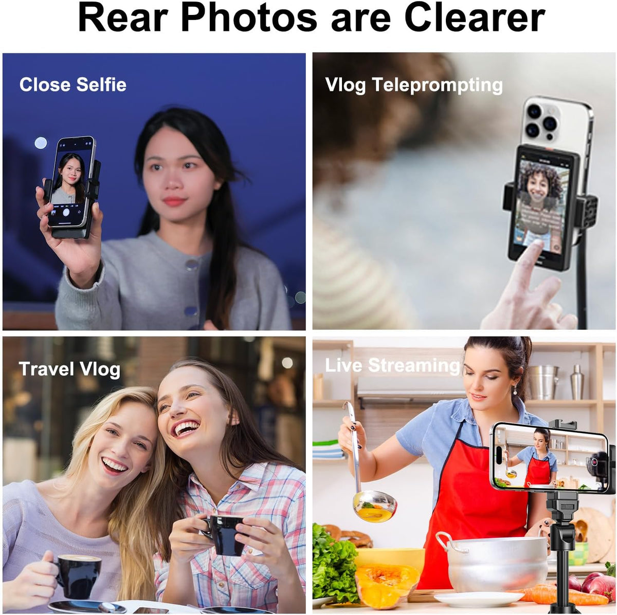 King Ma 5" Phone Vlog Selfie Monitor Screen,Back Camera Monitor for iPhone with Magnetic Phone Clip & Bluetooth Remote for Vlog/Live Stream/Teleprompter/TikTok,Support 4K 30fps Wired Recording