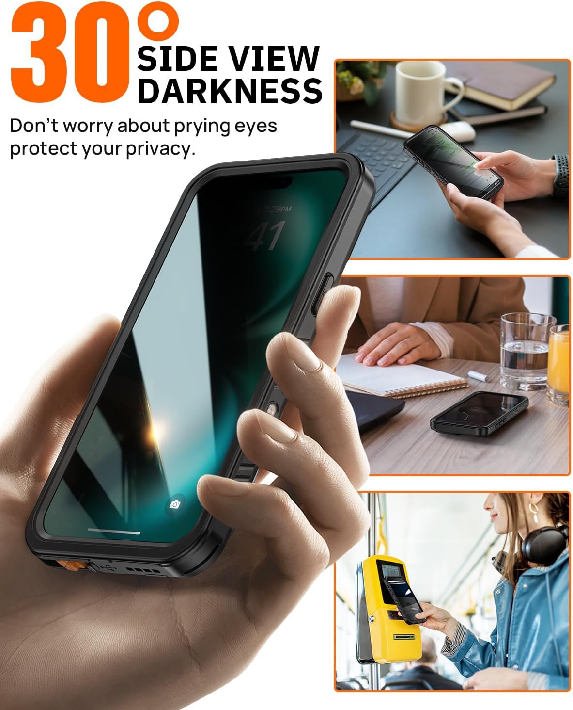 Lanhiem for iPhone 16 Pro Privacy Case, Waterproof Dustproof Shockproof Cover for 16 Pro with Privacy Screen Protector, Full Body Protective Phone Case for iPhone 16 Pro - 6.3 inch (Black)