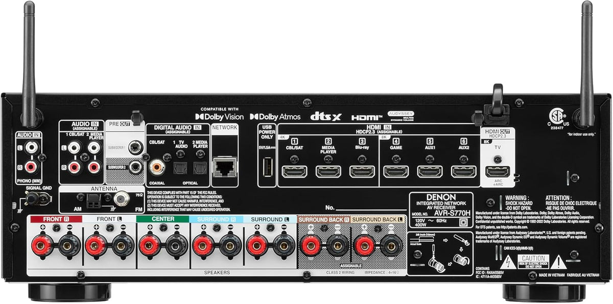 Denon AVR-S770H 7.2ch 8K Smart AV Receiver with Voice Control and DTS:X with 6 Year Amber Protection Plan (2023)