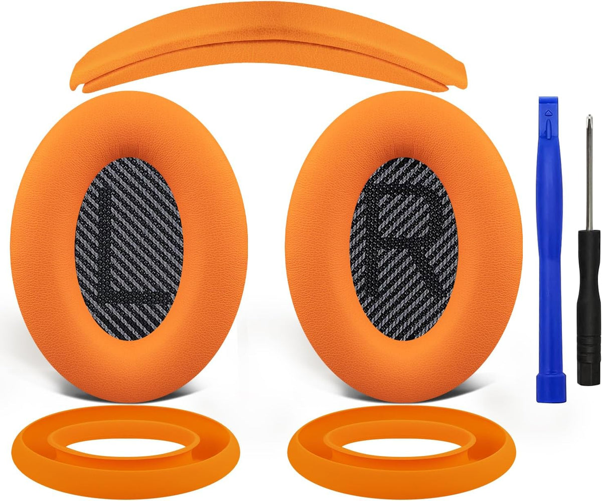 SOULWIT Ear Pads Cushions + Headband + Silicone Earpads Cover Protector, Replacement Kit for Bose QuietComfort 35 QC35, QC35 ii Over-Ear Headphones - Orange