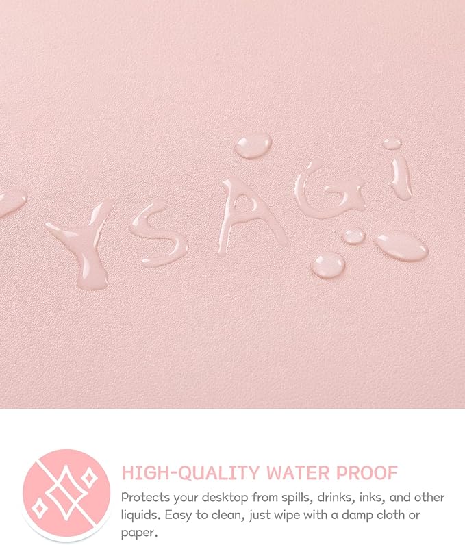 YSAGi Non-Slip Leather Desk Pad XL Size, Waterproof Laptop Computer Desk Keyboard Mat, Table Protector Blotter Mat, Large Mouse Pad for Office/Work/Home/Decor(Pink, 47.2" x 23.6")-No Band