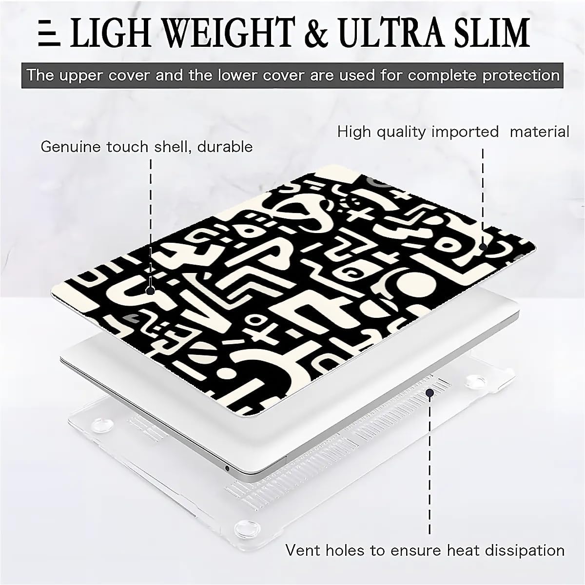 Compatible with MacBook Air 13.3 13.6 Inch Case 2022 2021 2020 2019 Plastic Hard Shell Case Cover,13.6 Air (A2681) M2 2022, Black and White Letters