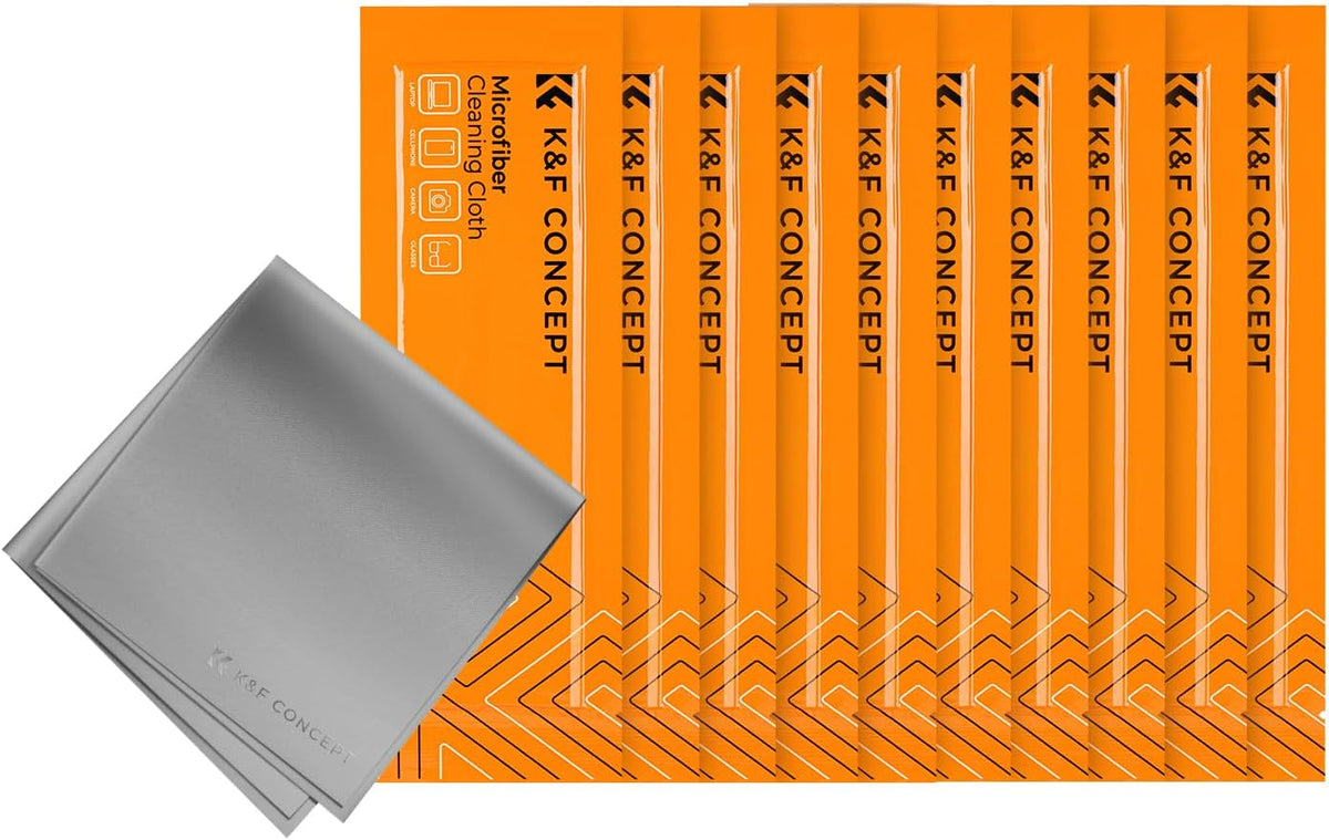 K&F Concept 10 Pack Microfiber Cleaning Cloths - Glasses Cloth for Cleaning Camera Lenses, Glasses, Screens, Cameras, Eyeglasses, LCD TV Screens, Tablets Washable