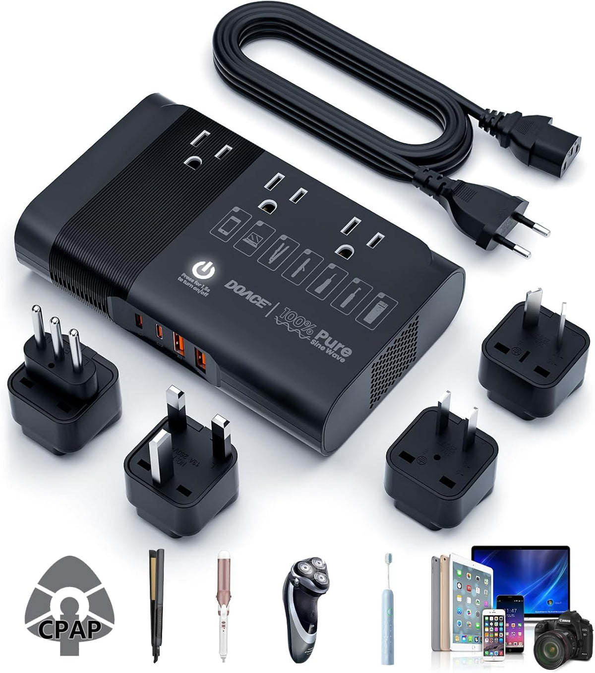 500W Pure Sine Wave Voltage Converter US to Europe, 220V to 110V Converter for European Travel, Power Converter Adapter Combo PD for CPAP Hair Straightener Cruler Shaver Toothbrush Laptop Camera Phone