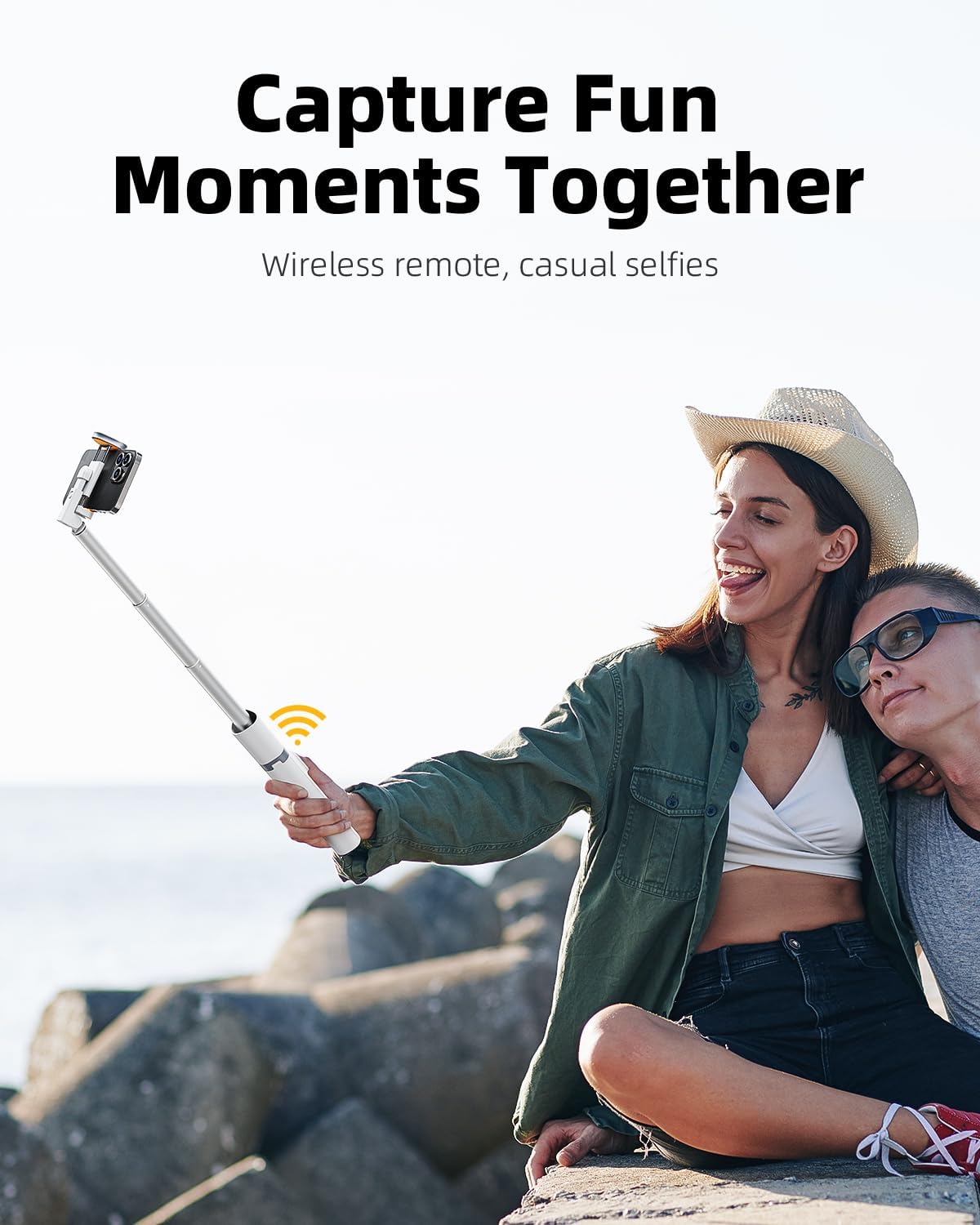 TODI 63" Phone Tripod, Extendable Selfie Stick with Wireless Remote and Phone Holder, Portable All-in-1 Cell Phone Tripod Stand for Video Recording, Compatible with iPhone/Android (White)