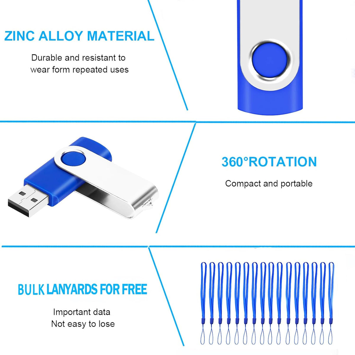 128MB Bulk Flash Drives 50 Pack, EASTBULL USB 2.0 Flash Drives Pack Thumb Drives Bulk for Storage (Blue)