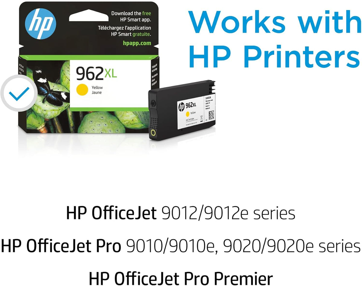 HP 962XL Yellow High-yield Ink Cartridge | Works with HP OfficeJet 9010 Series, HP OfficeJet Pro 9010, 9020 Series | Eligible for Instant Ink | 3JA02AN