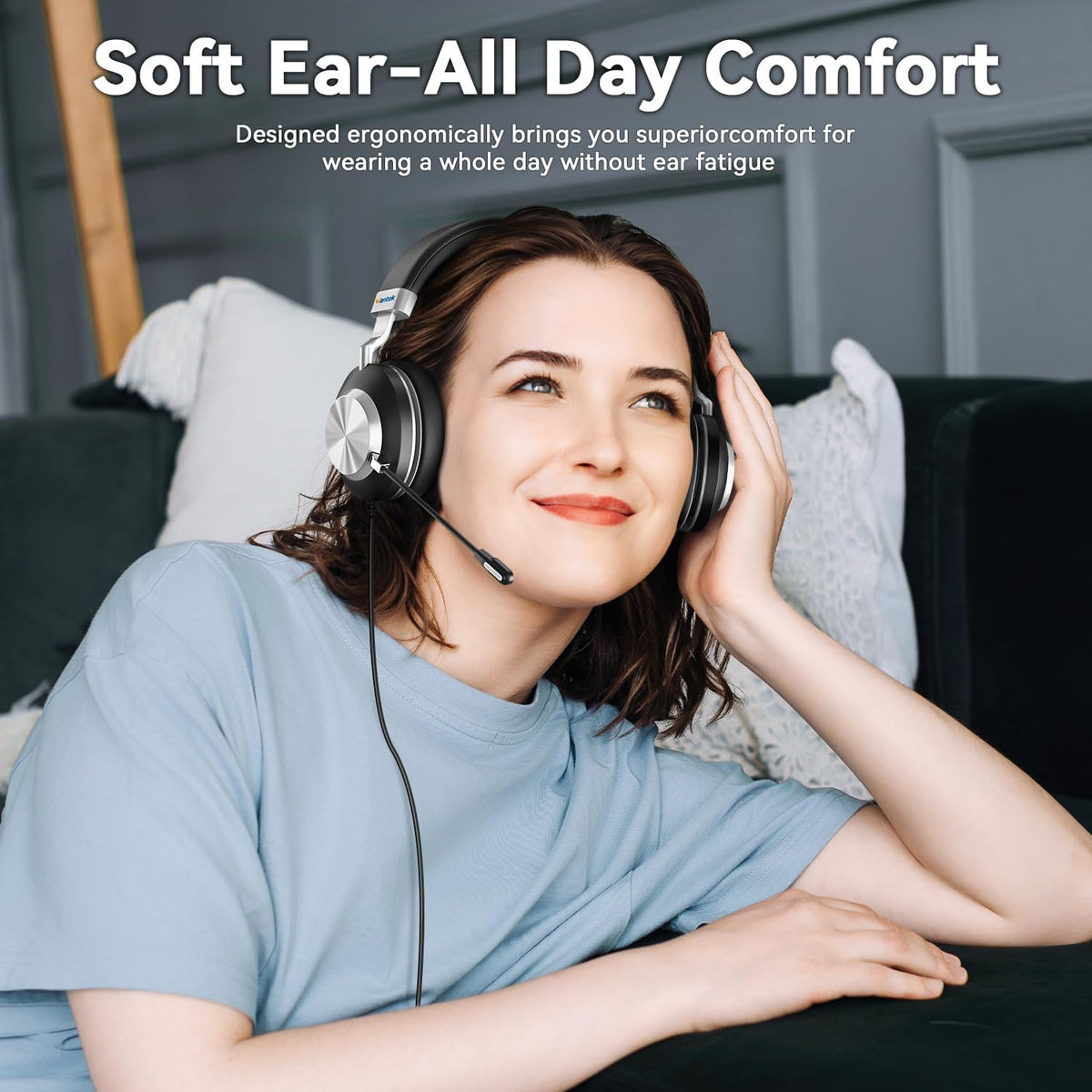 Headset wtih Mic, USB Headset with Microphone for PC, Computer Headset with Noise Canceling Microphone with Mute for Work Home Office Online Skype Zoom Meetings