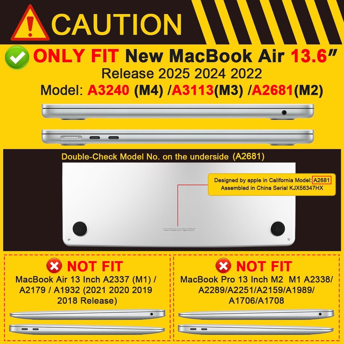 Batianda for M4 MacBook Air 13.6 inch Case 2025 2024 2022 Release Model A3240 A2681(M2) A3113(M3), Heavy Duty Shockproof Protective Hard Shell with Fold Kickstand & Keyboard Cover, Gray
