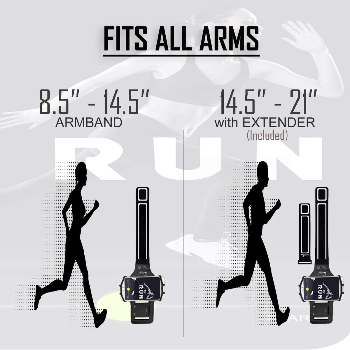RevereSport Universal iPhone Running Armband (16/15/14/13/12/11/10/X/XR/SE/Plus/Max/Pro). Phone Holder Case