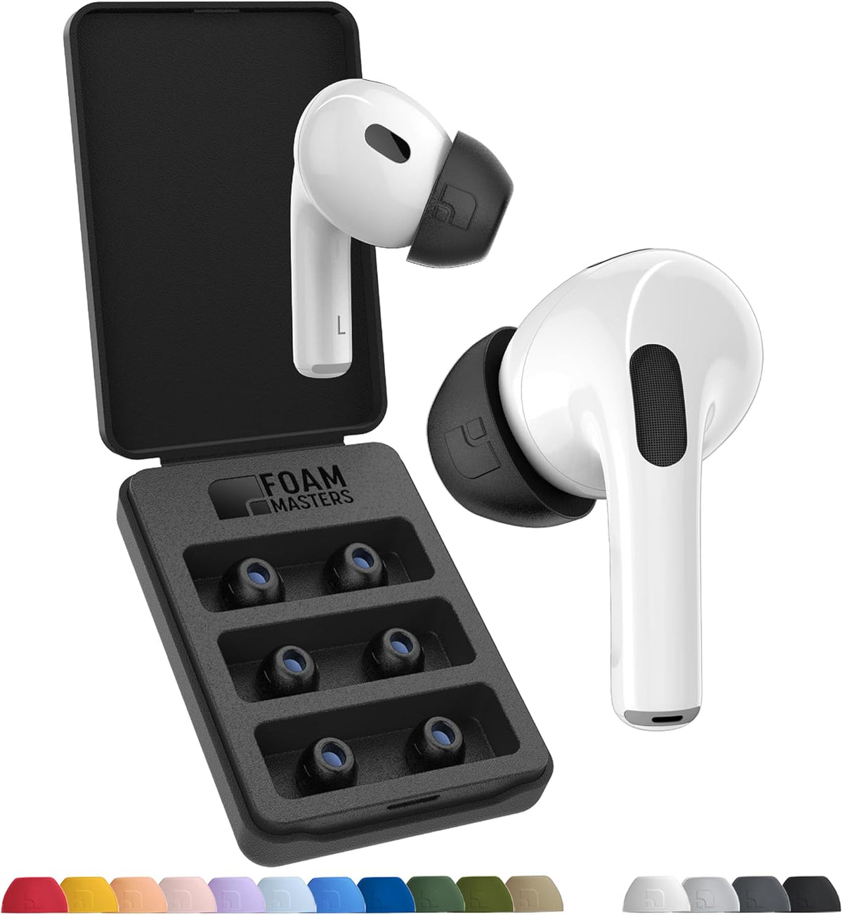 Foam Masters Ultra-Premium Memory Foam Ear Tips for AirPods Pro 1st & 2nd Gen | 3 Pairs | Black Magic Ver 6.0 | Secure | Comfort | Better Noise Cancel | Replacement Buds – Black, Large