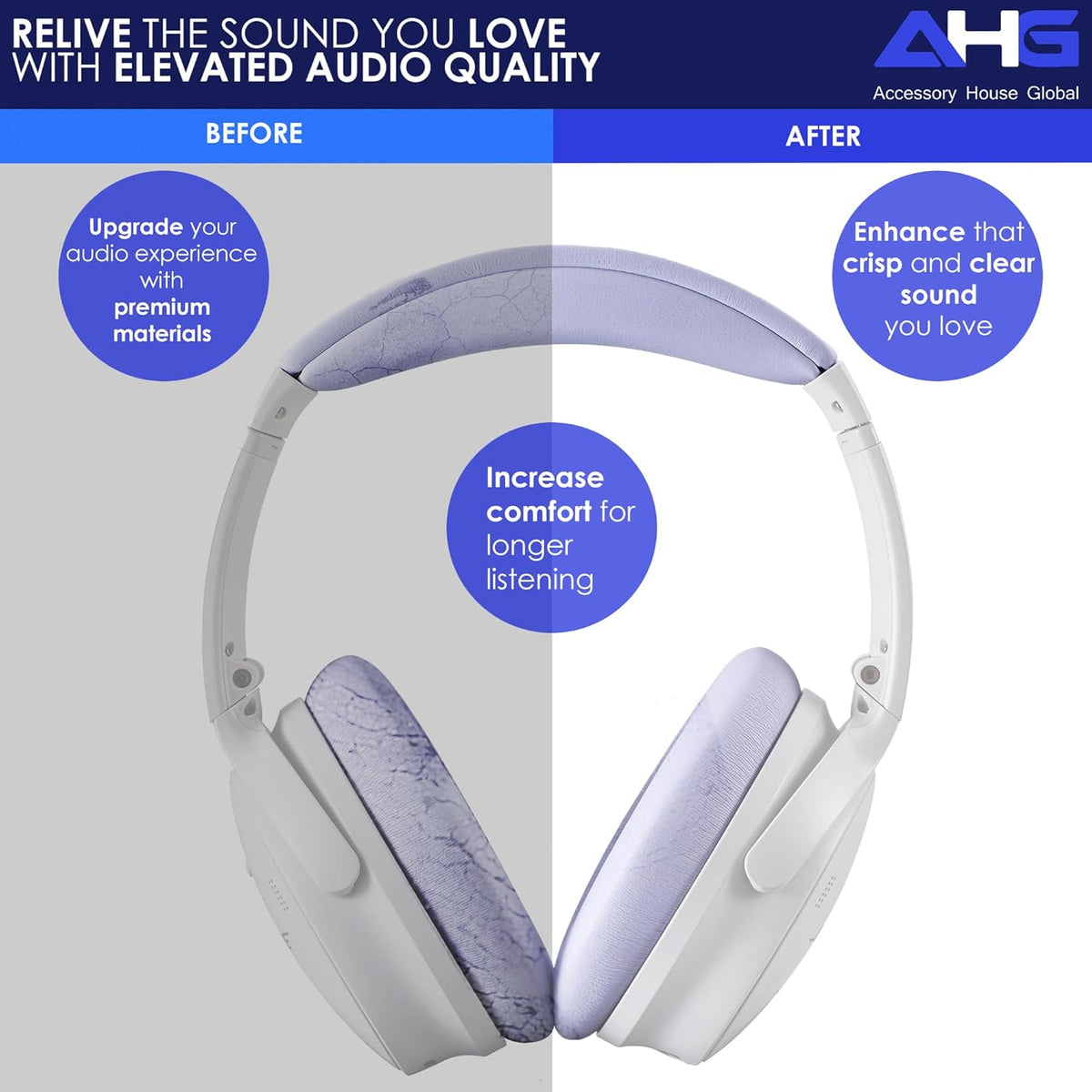 Replacement QC Ear Pad and Headband Pad Kit Cushion. Compatible with Bose QuietComfort (2023) QC45 QCSE QC35 II Wireless Noise Cancelling Headphones (Lilac) Easy DIY Fit