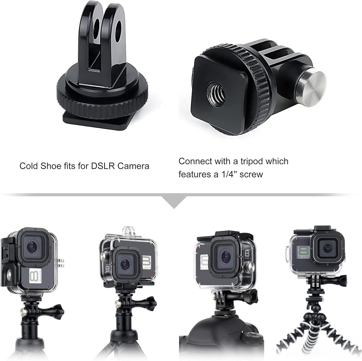 Waterproof Case for GoPro Hero 8 Black with 4-Pack Dive Filter, 60M Underwater Diving Housing Case with Red, Light Red, Magenta, Close-up Filters for GoPro Hero 8 Black Camera