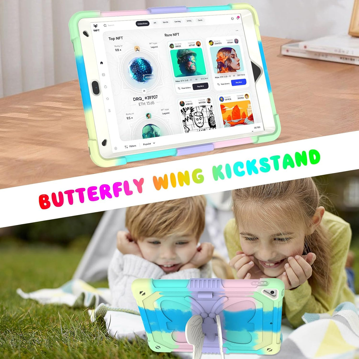 BLOSOMEET Kids Case for iPad 10.2 inch 2021 with Tempered Glass Screen Protector,iPad 9th/8th/7th Generation Case with Stand Pencil Holder & Shoulder Strap,Colorful Green