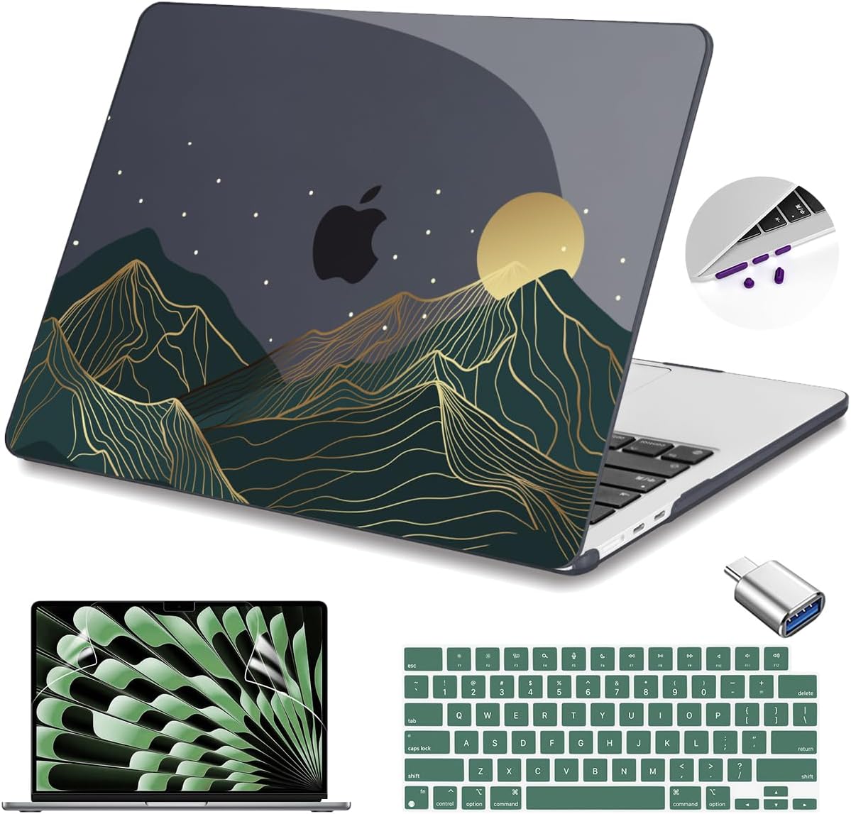 Teryeefi Compatible with MacBook Air 15 inch Case 2023 2024 A3114 A2941 with M3 M2, Plastic Hard Case & Keyboard Skin & Screen Protector for MacBook Air 15.3" Retina Display Touch ID, Mountain Sun