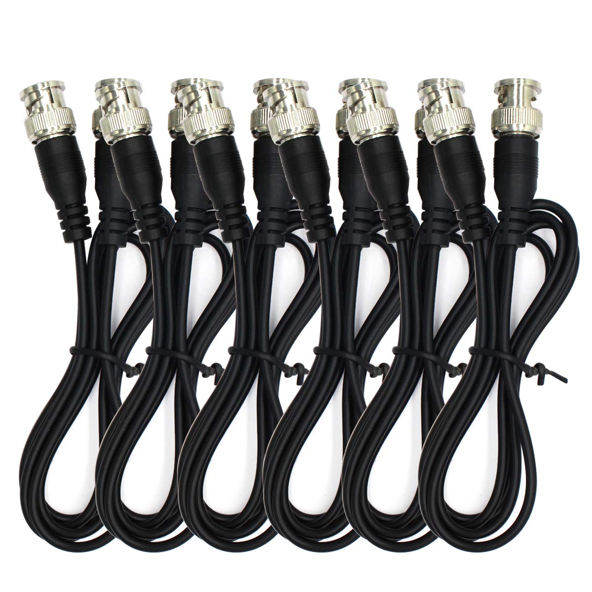 6-Pack 1m 3.3ft ANVISION Black BNC Male to BNC Male Jumper Cable with Black Connector for CCTV DVR to TV System